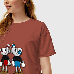 Футболка оверсайз женская Cuphead: Mugman Friends, цвет: кирпичный — фото 2