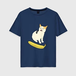 Футболка оверсайз женская Cat no banana meme, цвет: тёмно-синий