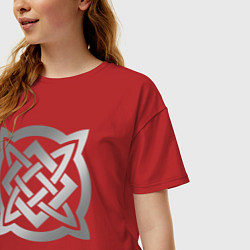 Футболка оверсайз женская Звезда Сварога: серебро, цвет: красный — фото 2