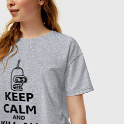 Футболка оверсайз женская Keep Calm & Kill All Humans, цвет: меланж — фото 2