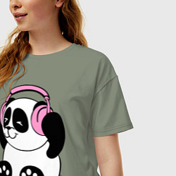 Футболка оверсайз женская Panda in headphones панда в наушниках, цвет: авокадо — фото 2