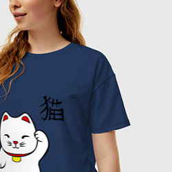 Футболка оверсайз женская Манэки-нэко (Maneki-Neko), цвет: тёмно-синий — фото 2