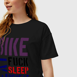 Футболка оверсайз женская Bike eat sleep repeat, цвет: черный — фото 2