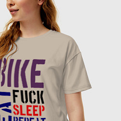 Футболка оверсайз женская Bike eat sleep repeat, цвет: миндальный — фото 2