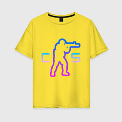 Футболка оверсайз женская CS - логотип с бойцом, цвет: желтый