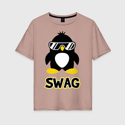 Футболка оверсайз женская SWAG Penguin, цвет: пыльно-розовый