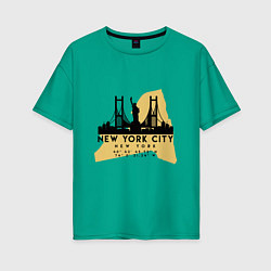Футболка оверсайз женская Нью-Йорк - США цвета зеленый — фото 1