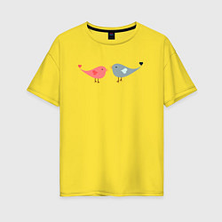 Женская футболка оверсайз Птички-сердечки