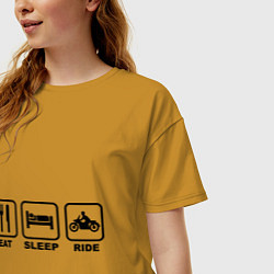 Футболка оверсайз женская Eat Sleep Ride, цвет: горчичный — фото 2