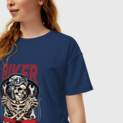 Футболка оверсайз женская Cool biker Skull, цвет: тёмно-синий — фото 2