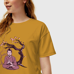 Футболка оверсайз женская Будда Сакура, цвет: горчичный — фото 2