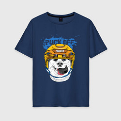 Футболка оверсайз женская Hockey Dog, цвет: тёмно-синий