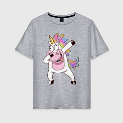 Футболка оверсайз женская Dabbing Unicorn, цвет: меланж