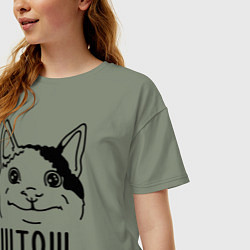 Футболка оверсайз женская Штош Вежливый котик мем, цвет: авокадо — фото 2