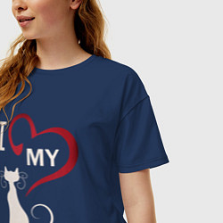 Футболка оверсайз женская I Love My Cat, цвет: тёмно-синий — фото 2