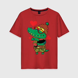 Женская футболка оверсайз Модный крокодил