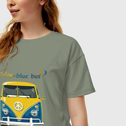 Футболка оверсайз женская Я люблю вас Yellow-blue bus, цвет: авокадо — фото 2