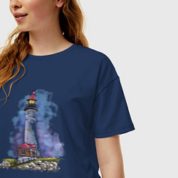 Футболка оверсайз женская Crisp Point Lighthouse, цвет: тёмно-синий — фото 2