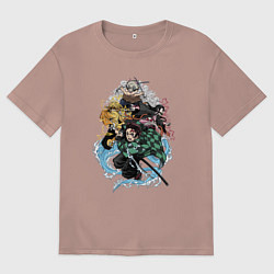 Футболка оверсайз женская KIMETSU NO YAIBA, цвет: пыльно-розовый