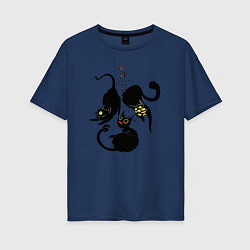 Женская футболка оверсайз Три черных кошки