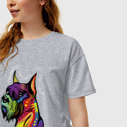 Футболка оверсайз женская Берегись шнауцеров!, цвет: меланж — фото 2