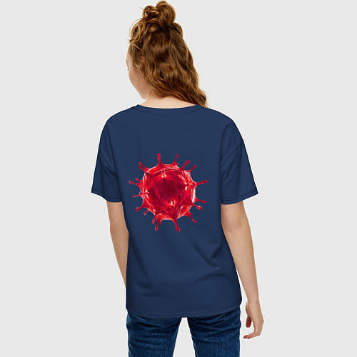 Женская футболка оверсайз Red Covid-19 bacteria / Тёмно-синий – фото 4