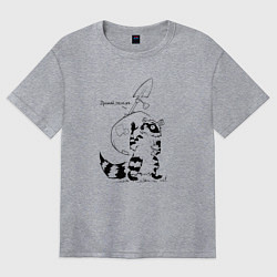 Футболка оверсайз женская Курьер - Енот 2 - Пенсия, цвет: меланж