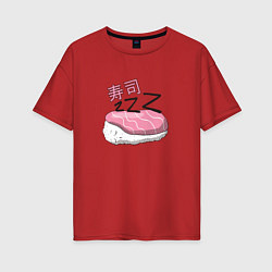 Футболка оверсайз женская Спящие суши, цвет: красный