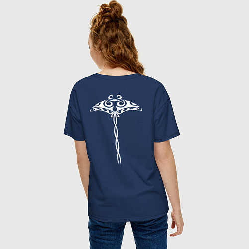 Женская футболка оверсайз Солнце и скат в полинезия / Тёмно-синий – фото 4