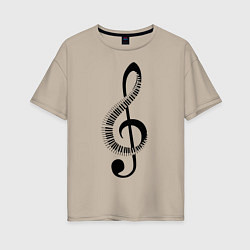 Женская футболка оверсайз Скрипичный ключ и клавиши
