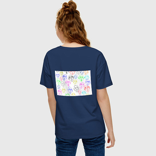 Женская футболка оверсайз Цветные лица / Тёмно-синий – фото 4