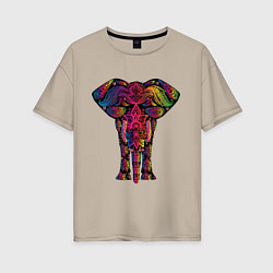 Женская футболка оверсайз  Слон с орнаментом