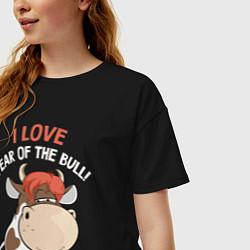 Футболка оверсайз женская I love year of the bull!, цвет: черный — фото 2