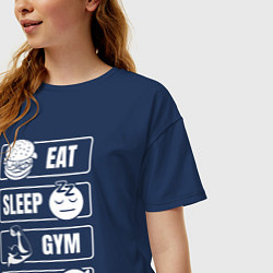 Футболка оверсайз женская Eat Sleep Gym Repeat, цвет: тёмно-синий — фото 2