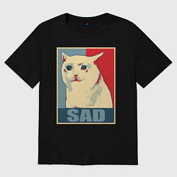 Футболка оверсайз женская Sad Cat, цвет: черный