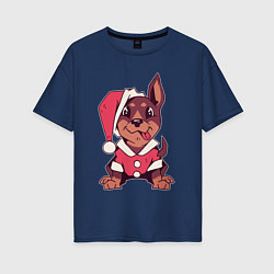 Женская футболка оверсайз Рождественский пёсик
