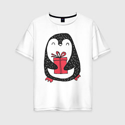 Женская футболка оверсайз Милый пингвин с подарком