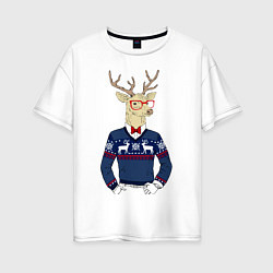 Футболка оверсайз женская Hipster Deer, цвет: белый