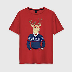 Футболка оверсайз женская Hipster Deer, цвет: красный