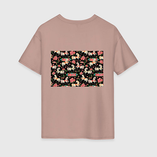 Женская футболка оверсайз Лошади и цветы / Пыльно-розовый – фото 2
