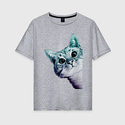 Женская футболка оверсайз Любопытный кот