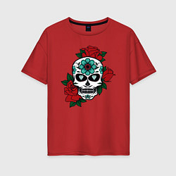Женская футболка оверсайз Череп и розы