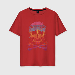 Футболка оверсайз женская Пиксельный череп, цвет: красный