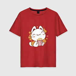 Женская футболка оверсайз Котик с попкорном