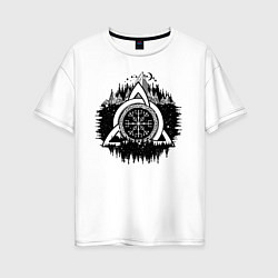 Футболка оверсайз женская Вегвизир Рунический Компас, цвет: белый