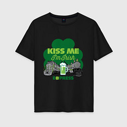 Футболка оверсайз женская Поцелуй меня я ирландец, цвет: черный