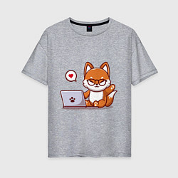 Футболка оверсайз женская Cute fox and laptop, цвет: меланж