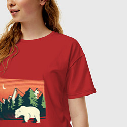 Футболка оверсайз женская Белый медведь пейзаж с горами, цвет: красный — фото 2