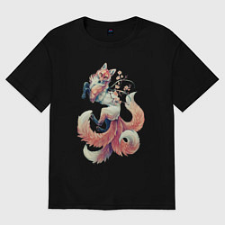 Футболка оверсайз женская Мифическая лиса, цвет: черный