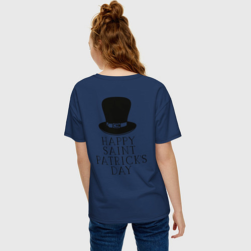 Женская футболка оверсайз Святой Патрик / Тёмно-синий – фото 4